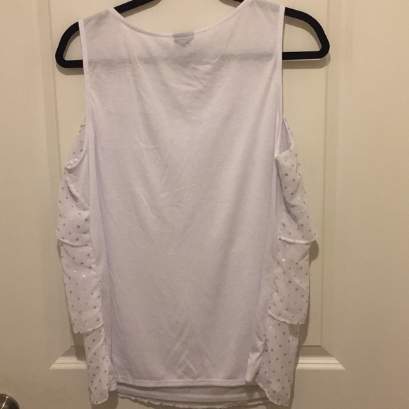 White & Metallic Silver Polka Dot Ruffle Front Career Office Wear Tank Size XL - Picture 5 of 8